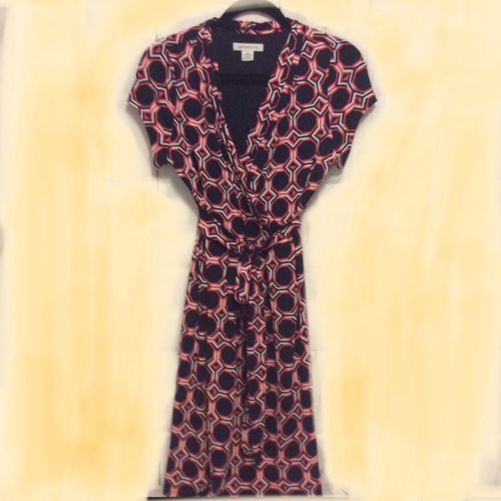 Stylish Geometric Liz Claiborne Md Faux Wrap Dress